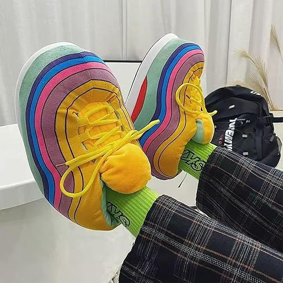 Rainbow Sneaker Slippers for Women Men - Funny Novelty Colorful Cozy Indoor Shoes - animal slippers cozy indoor slippers non-slip cute slippers for women