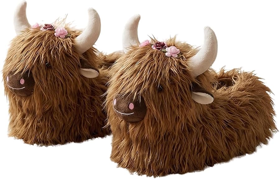 Highland Cow Animal Slippers for Women Men - Funny Fuzzy Novelty Cozy Gift | Unimaglif