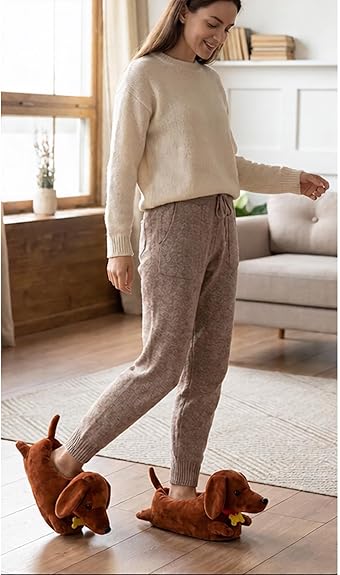 Dachshund Bone Animal Slippers for Women Men - Funny Novelty Dog House Shoes - animal slippers women cozy slippers dachshund