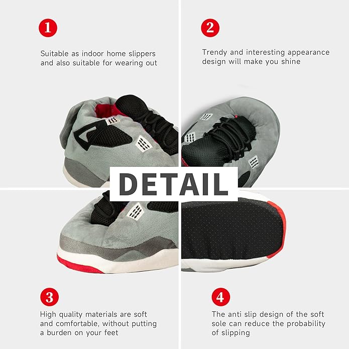 Red Sneaker Slippers for Women Men - Funny Novelty Cozy Warm Indoor Shoes - animal slippers cozy indoor slippers non-slip cute slippers for women