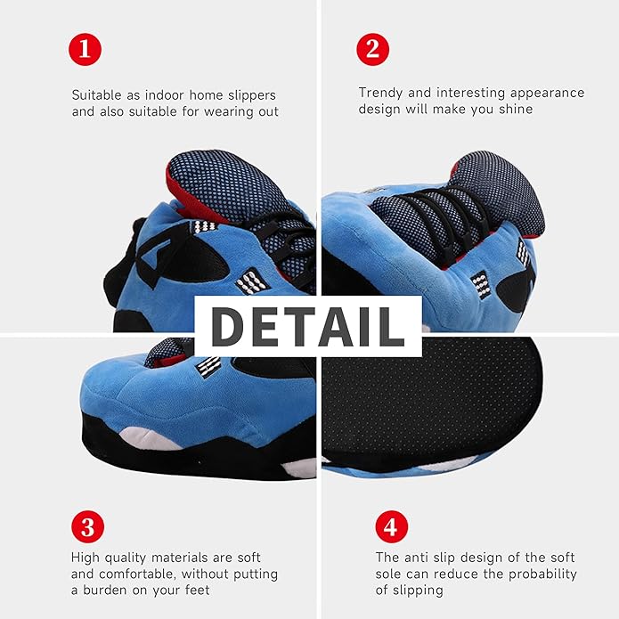 Blue Sneaker Slippers for Women Men - Funny Novelty Cozy Indoor Shoes - blue sneaker cozy indoor slippers non-slip cute slippers for women