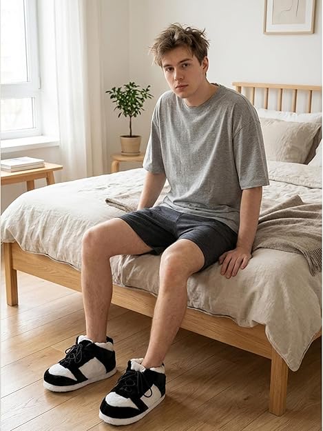 Black Sneaker Slippers V2 for Women Men - Cozy Funny Novelty House Shoes - cozy indoor slippers non-slip funny slippers house shoes