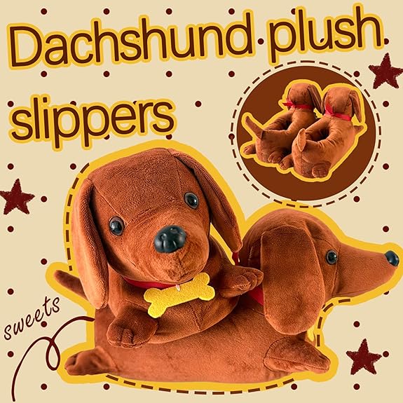 Dachshund Bone Animal Slippers for Women Men - Funny Novelty Dog House Shoes - animal slippers women cozy slippers dachshund