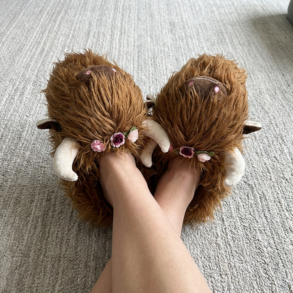 Highland Cow Animal Slippers for Women Men - Funny Fuzzy Novelty Cozy Gift - animal slippers women cozy indoor slippers non-slip funny slippers